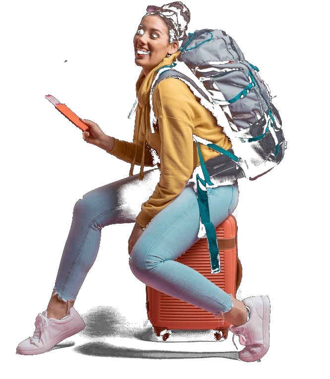 Excited traveller with suitcase ready for Kenya safari